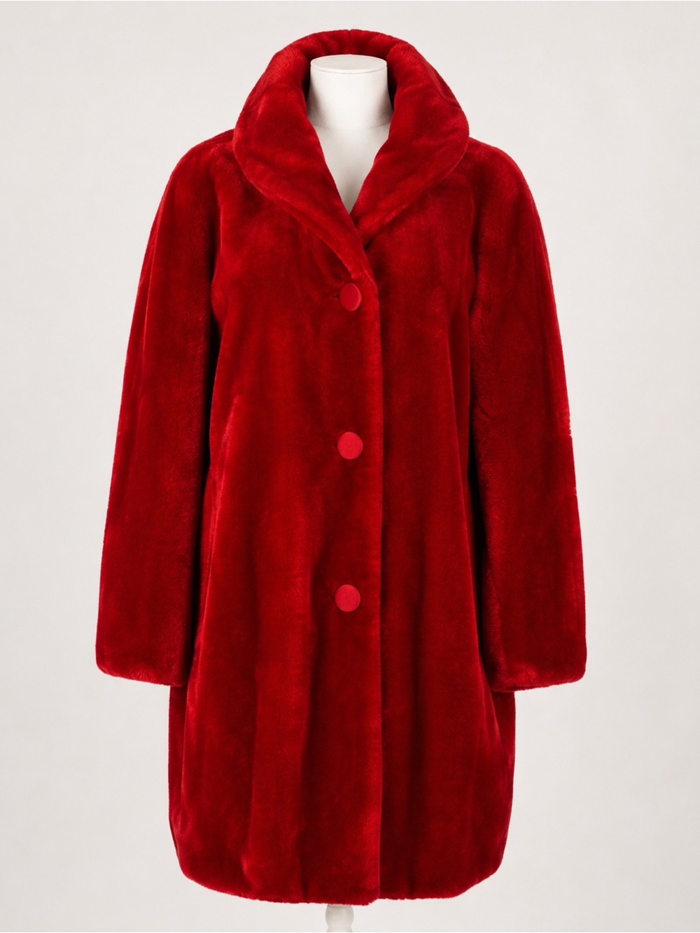 Saks Fifth Avenue Vibrant Red Plush Teddy Coat